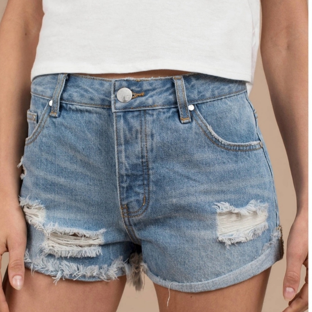 Tobi Mid Rise Ripped Cuffed Denim Shorts 26 - Picture 5 of 13